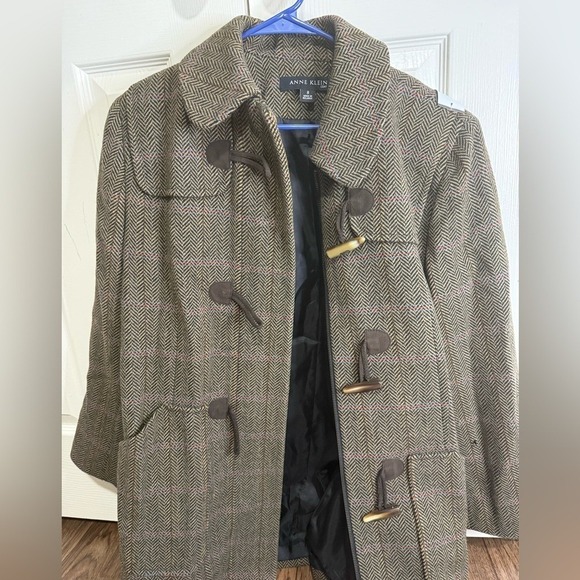 Anne Klein Jackets & Blazers - Anne Klein Wool Toggle‎ Coat Women's 8 Herringbone Plaid Lined Winter